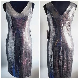 Carmen Mark Valvo Sequin Dress Silver/Gray, Sz M